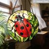 2D Flat Stained Glass Red Seven-Spotted Ladybug Window Decoration, 7.87inches Colored Glass Plate with Chain, Charming Spring Summer Sun Catcher Home
