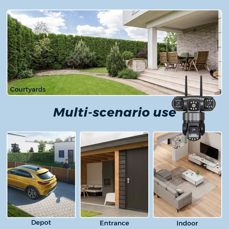 Kamera do monitoringu wideo z 3 obiektywami, kamera CCTV z siecią Wi-Fi, karta SIM 4G, bezprzewodowy monitor 360, zewnętrzne, wodoodporne kamery bezpieczeństwa