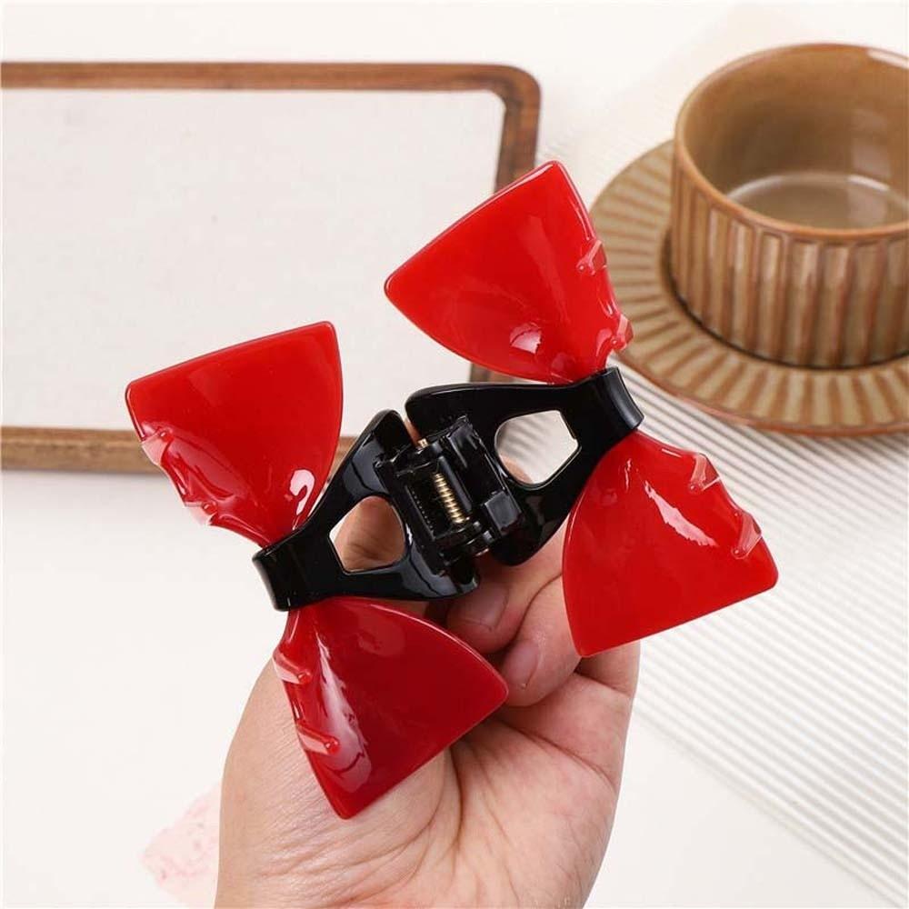 Sweet Acetic Acid Hair Claw Waterproof Contrasting Colors Bow Hairgrips Bownot Shark Clip  Women