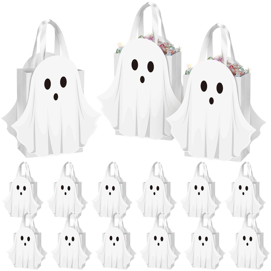 Halloween White Ghost Candy Bag Paper Party Favour Treat with Handle 1 5 10 Pack