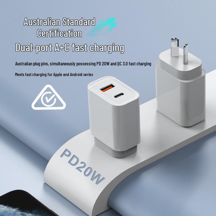 SAA Certified PD20W+QC3.0 Dual Port Charger for Australia and New Zealand