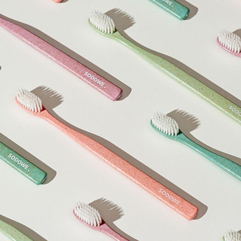 Soduwi Wood Chip Double-Sided Fine Bristles Toothbrush x 6 (Random) woodchip toothbrush x 6ea(random)
