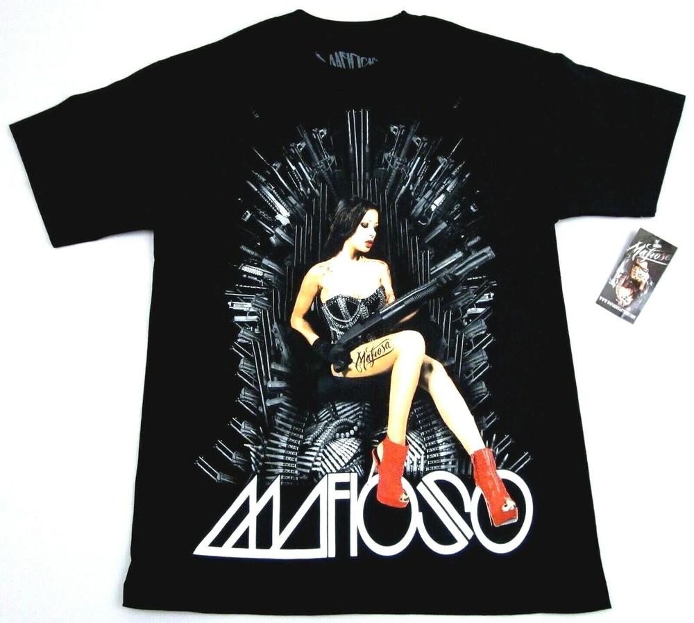 MAFIOSO THRONE T-shirt Tattoo Girl Guns Bullets Tee Streetwear Men s  New Unisex T-Shirt S