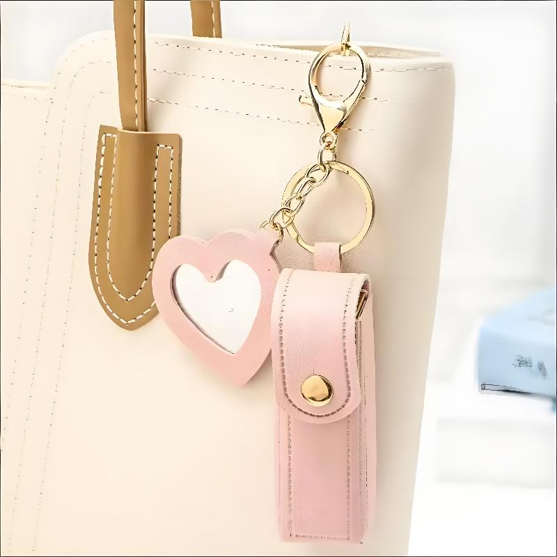 Various Colors Available, Heart-Shaped Mirror Portable Mini Lipstick Bag, Portable Lipstick Bag With Mirror