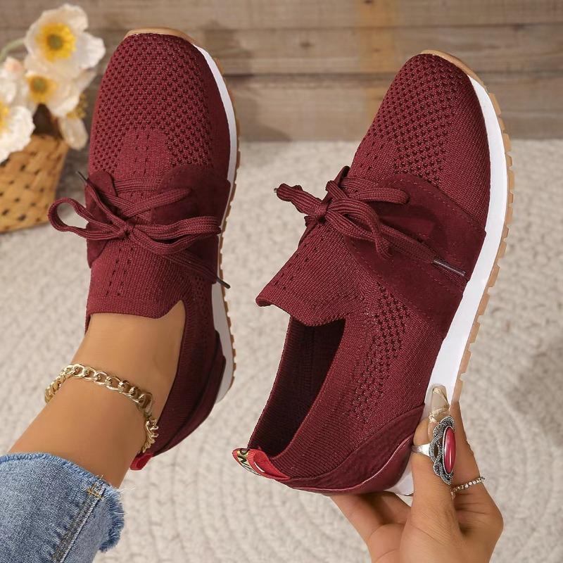 Women's Breathable Knit Mesh Lace-Up Casual Sports Shoes, Comfortable Footwear, Available In Large Sizes.