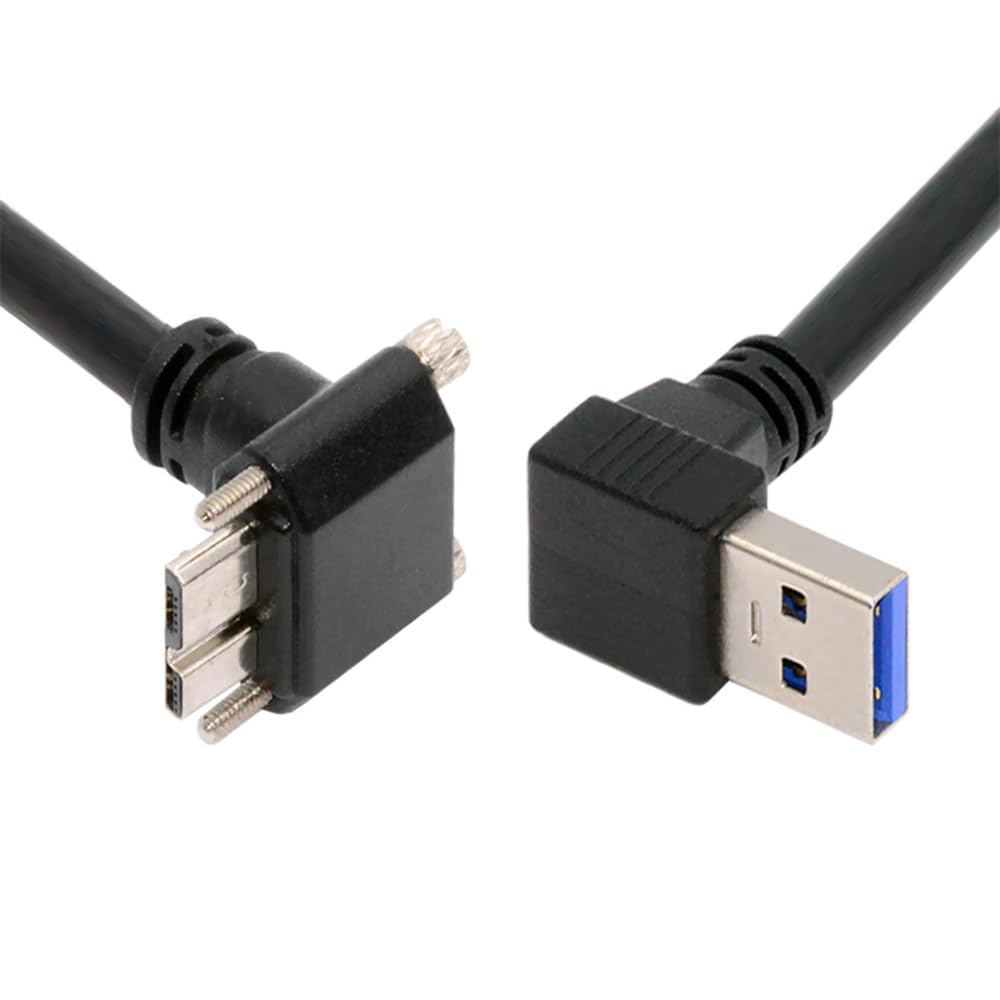 Xiwai 90stupňový USB A samec host k zástrčce s aretačními šrouby a 5Gbps daty pro diskové kamery nahoru zahnutý 3.0 Micro-B 3.0 panel, kabel, 25cm,