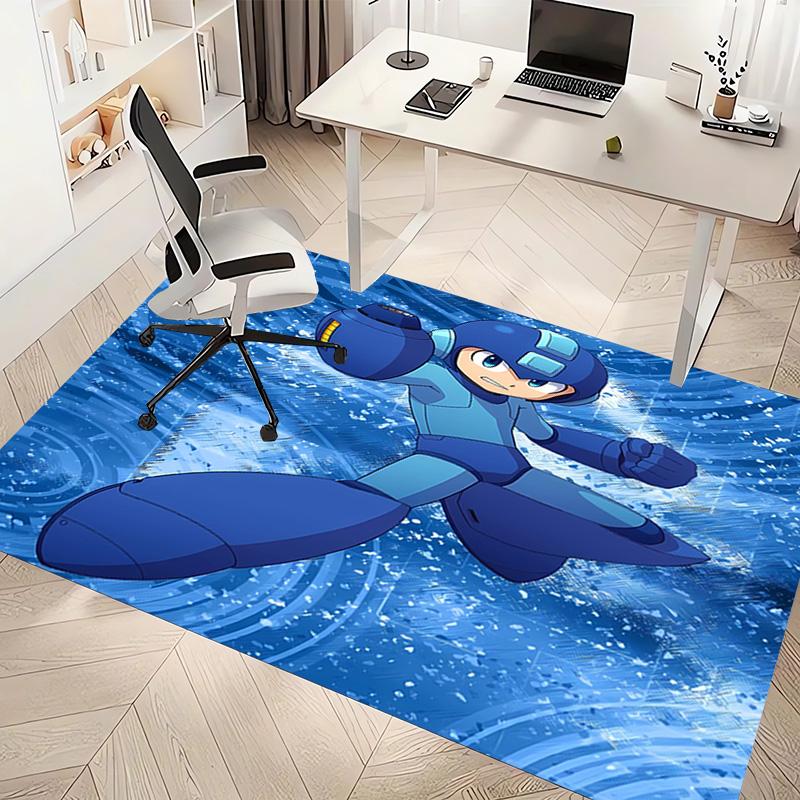1pc Cartoon Rockman Game Megaman Print Area Rug - Soft, Washable Non-Slip Indoor Mat, Living Room, Home Office Decorative Rug,Office Decorative