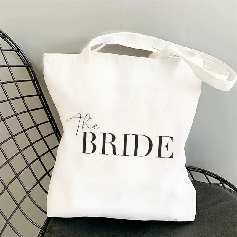 

WTEMPO Wedding Bride Canvas Tote Bag White Foldable Hand Wash or Professional Dry Clean with Fixed Shoulder Straps No Closure Woven Fabric Lining 1pc білий