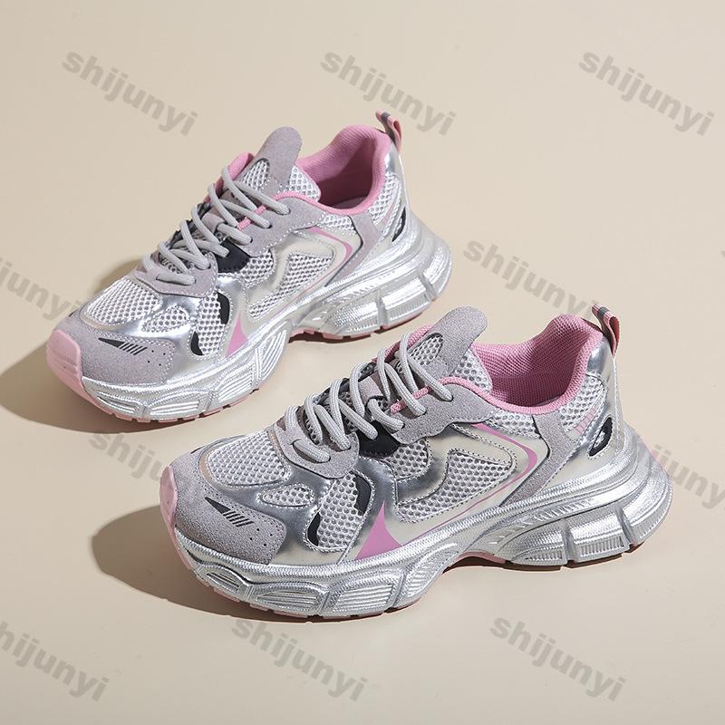Modische Klobige Plateau-Sneaker für Damen Frühling Atmungsaktives Mesh Dicke Sohle Vulkanisierte Schuhe Frau Lässig Schnürschuhe Sport Laufschuh