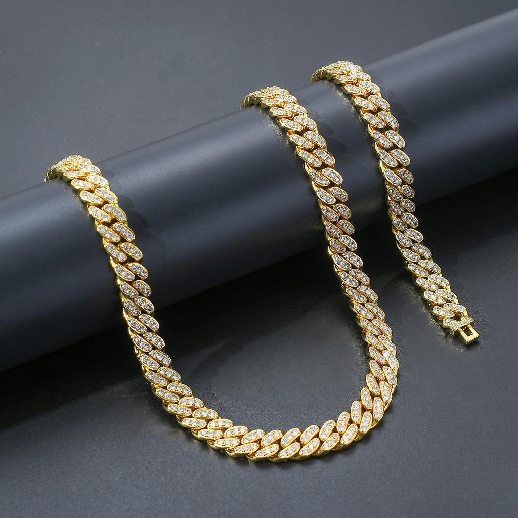 High Quality Custom 18K Gold Cuban Link Chains 12mm Diamond Iced Out Cz Miami Cuban Chain Hip Hop Necklace Mens Jewelry