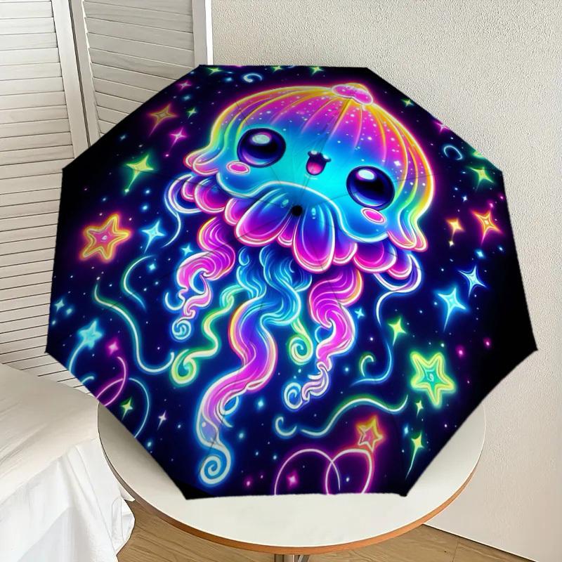 

1pc Glowing Jellyfish Cosmic Art Umbrella with Plastic Handle,Suitable for All Seasons Home Travel Outdoor UmbrellaDD194