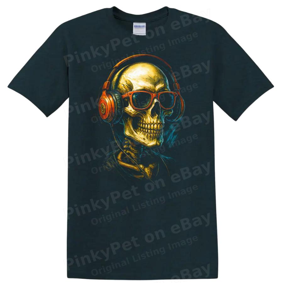 Skull Headphones Graphic T Shirt Urban Streetwear Dark Art Tee