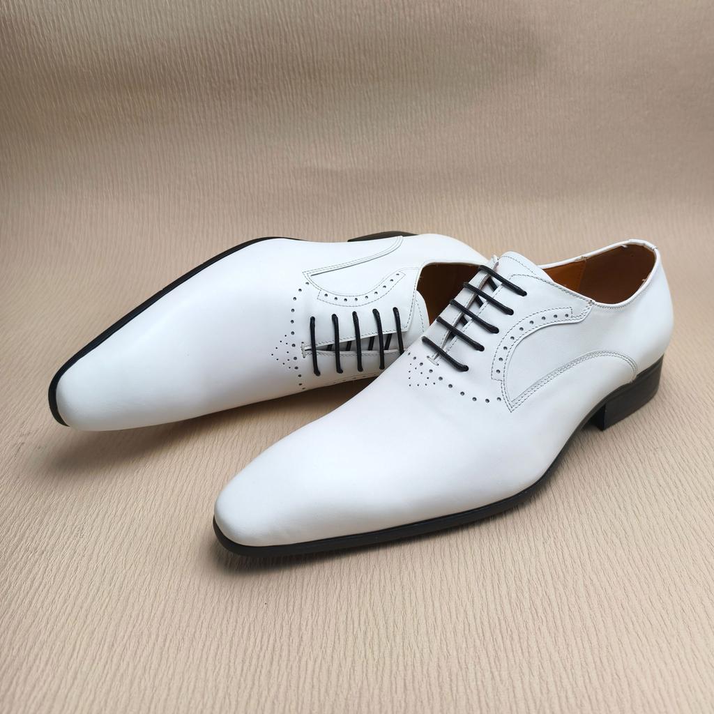 White Wedding Dress Oxford Shoes for Men Lace-up Business Office Formal Shoe New Trends Handmade Custom Comfortable Male Brogues