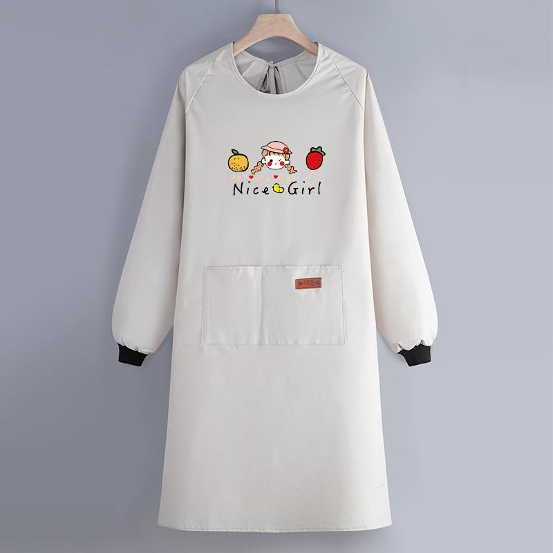 Internet Celebrity Long-Sleeved Apron Household Kitchen Waterproof And Oil-Proof Smock Adult Cartoon Print Cooking Apron