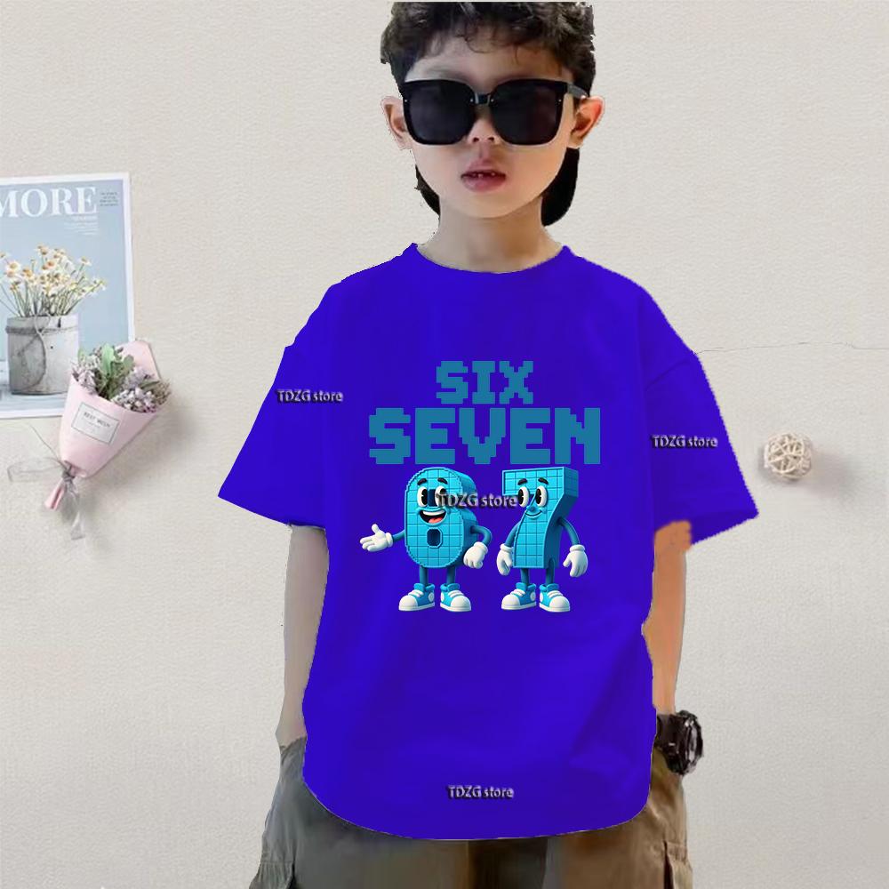 6 7 SIX SEVEN Kids Cotton TShirt Adult Boys Girls Family Matching Casual TeeCartoon Monster Number Print Birthday Summer Tops