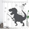 Dinosaurier Lustiger Dino Kinder Duschvorhänge Badezimmer Set Jungen Tier Schatten Mädchen Cartoon Silhouette Schwarz Weiß Kunst Badezimmerdeko