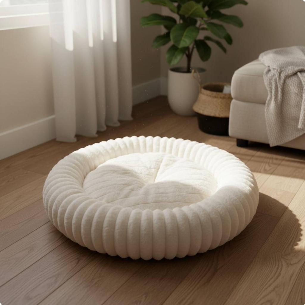 Round Soft Pet Bed Warm Donut Dog FourSeason Ribbed Lounger for Dogs, Cats Gray 40CM