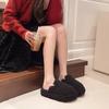 Leopardenmuster Lammwolle dicke Sohle erhöhend Plüsch Hausschuhe Damen Herbst und Winter neu Außenbekleidung Tasche Kopf Fleece warm Zuhause Baumwolle Mop