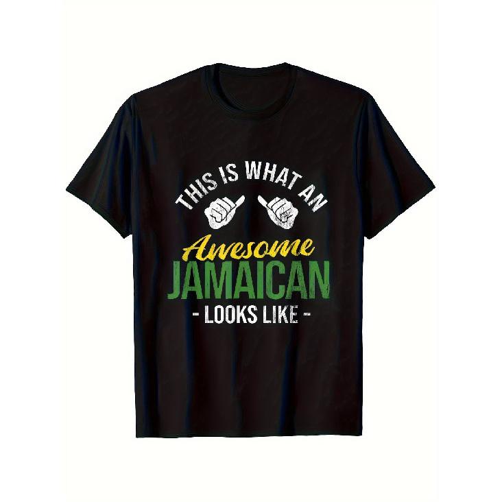 1 Men s Jamaican Pride graphic t-shirt -  That s what makes us Jamaican  with a flag design, black casual short-sleeved crew neck top, machine S чёрный