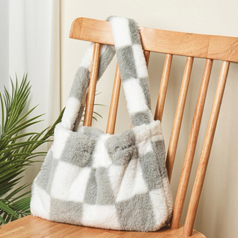 Daiso Checkerboard Fur Tote