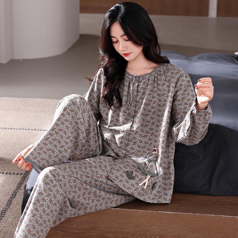 Pajamas Women'S Pure Cotton Long-Sleeved Women'S Cotton Thin Autumn And Winter Medium And Large Size Loungewear