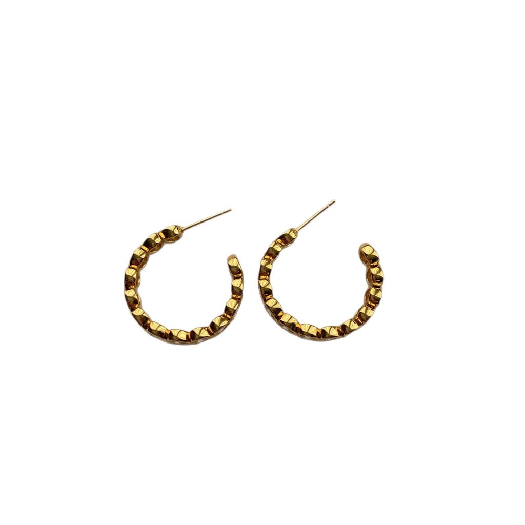 Three-dimensional semicircular ring earrings earrings full of small diamonds retro light luxury fashion love personalized design high-end earrings