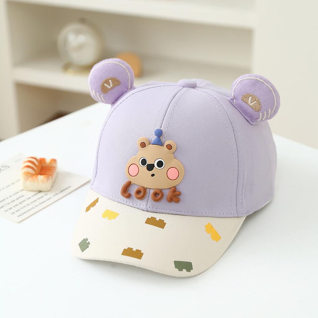 Children's Cotton Baseball Cap with Printed Letters and Adjustable Sun Protection Cap Featuring Small Bear Ears and Casual Brim