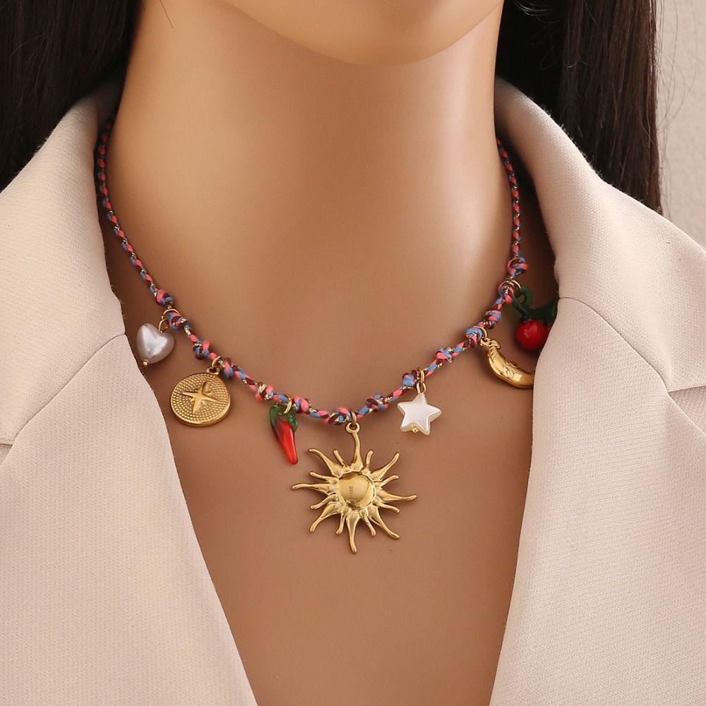 Multi-Pendant Shell Pendant Necklace Ocean Series Clavicle Necklace Starfish Necklace  Summer