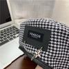 Style Autumn Leather Label Chain All-match Houndstooth Korean Style Hat Painter Hat Women Berets