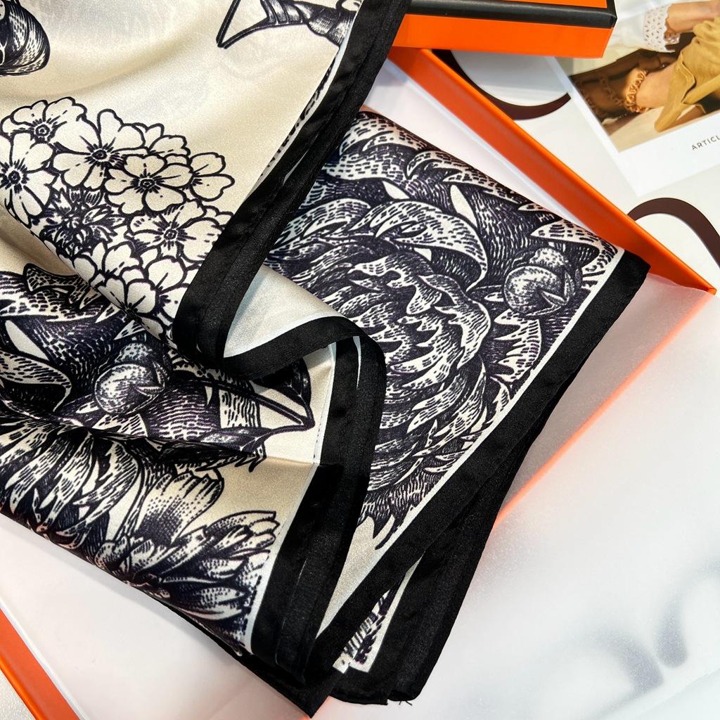 French Elegant Niche Design~ Silk Silk Scarves That Improve Taste, Satin Mulberry Silk Scarves, Summer, Commuting Square Scarves