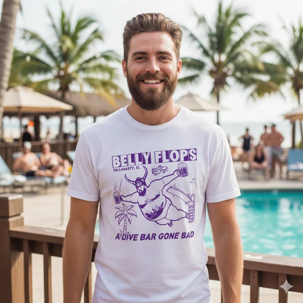 Unisex Adult Funny Graphic Belly Flops Dive Bar Gone Bad Graphic T ... M