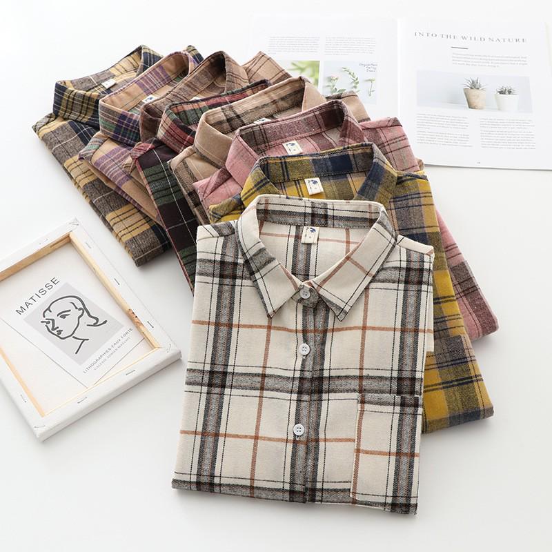 Women's Retro Plaid Flannel Shirt - Korean Style Cardigan Jacket for Spring & Autumn