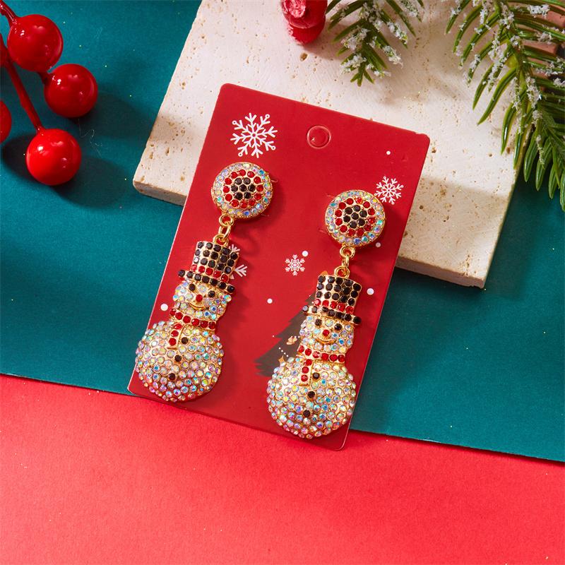 Christmas Full Rhinestone Imitation Pearl Snowman Drop Earrings for Women Enamel Candy House Dangle Earrings New Year Jewelry