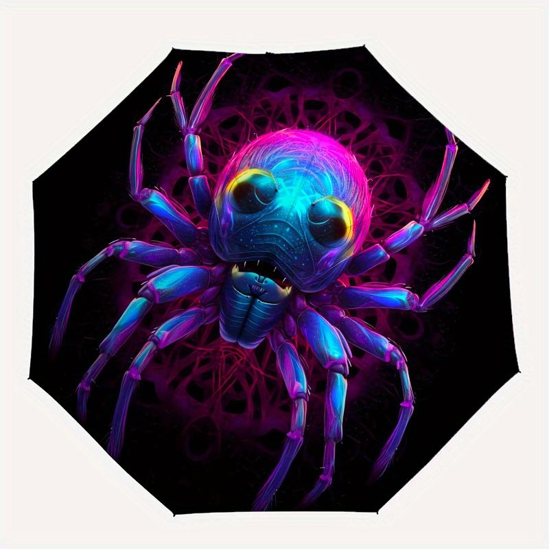 Spider, Neon Theme 8 Bone Hand Automatic Folding Umbrella, Compact and Portable Design, A Perfect Gift for Birthday, Christmas or Business U
