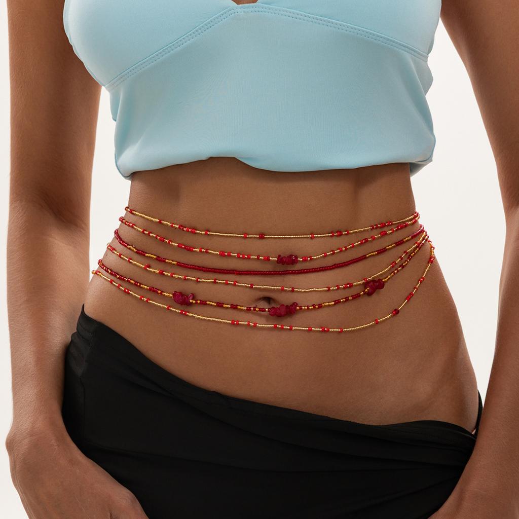European and American Color Rice Beads Elastic Beaded Body Chain Ins Vacation Wind Gravel Mixed Color Versatile Waist Chain Set