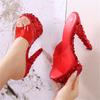Peep Toe PVC Transparentní Dámské Pantofle Flitrované Platforma Jehlové Vysoké podpatky Dámské Sexy boty do nočního klubu