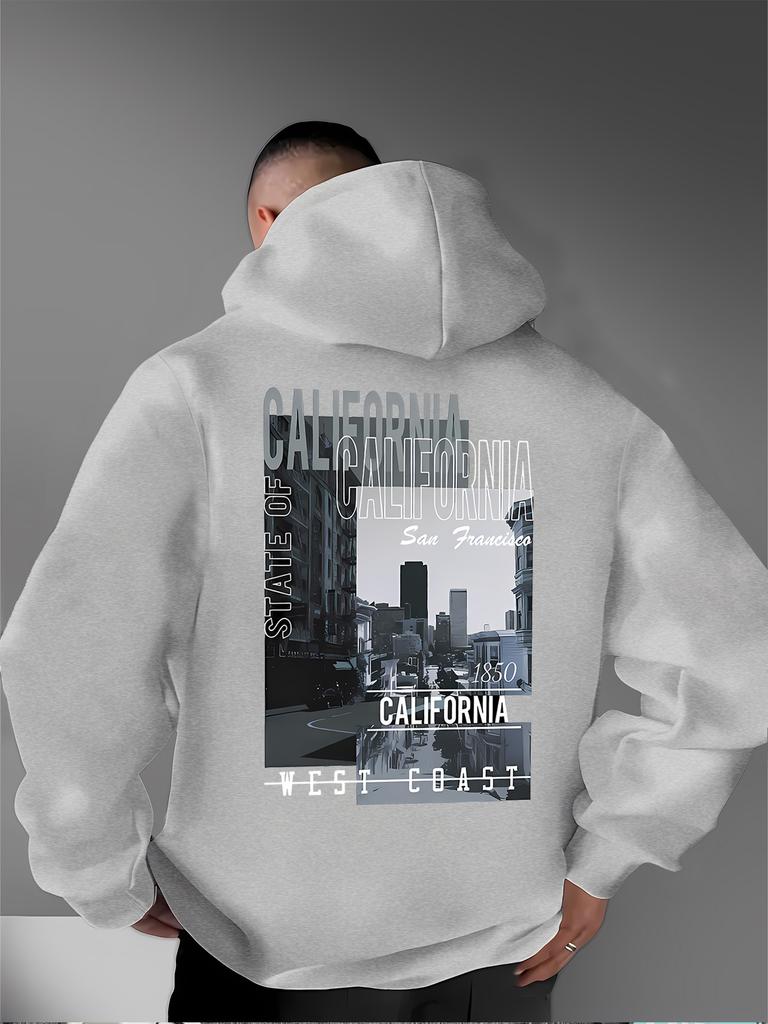 Retro-style Men's Street Scene Print Sweatshirt, Fashionable and Individualistic Men's Casual Style for Everyday Wear.