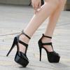 Women Shoes Fashion Peep Toe High-heeled Sandals Sexy 14CM High Heels Buckle Strap Party Shoes Large Size 35-46 Platform Sandals