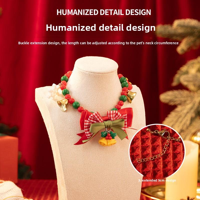 Christmas Pet Necklace - Cat Collar with Bells and A Bow - Cat Accessory - Cat Necklace