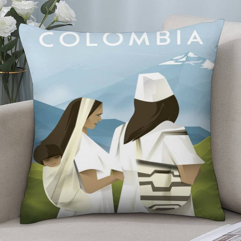 Vintage Colombia Style Pillow Case Short Plush Double-sided Print Square Throw Pillow Covers Sofa Home Cushion Decor