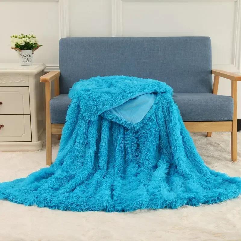 Double Layer Plush Warm Winter Throw Blanket Home Bedspread on The Bed Plaid Chair Towel Sofa Cover Lamb Bed Blankets and Throws