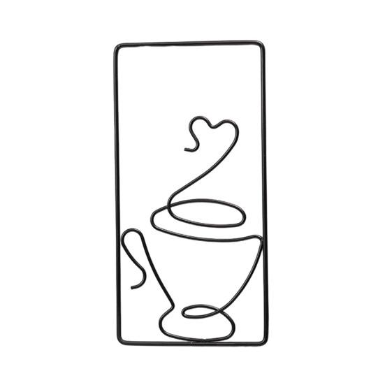 Framed Coffee Cup Metal Wall Art Vintage Iron Wire Cup Bar Decor Cafe Themed Wall Hanging Sign for Restaurant Kitchen Shop Home Office
