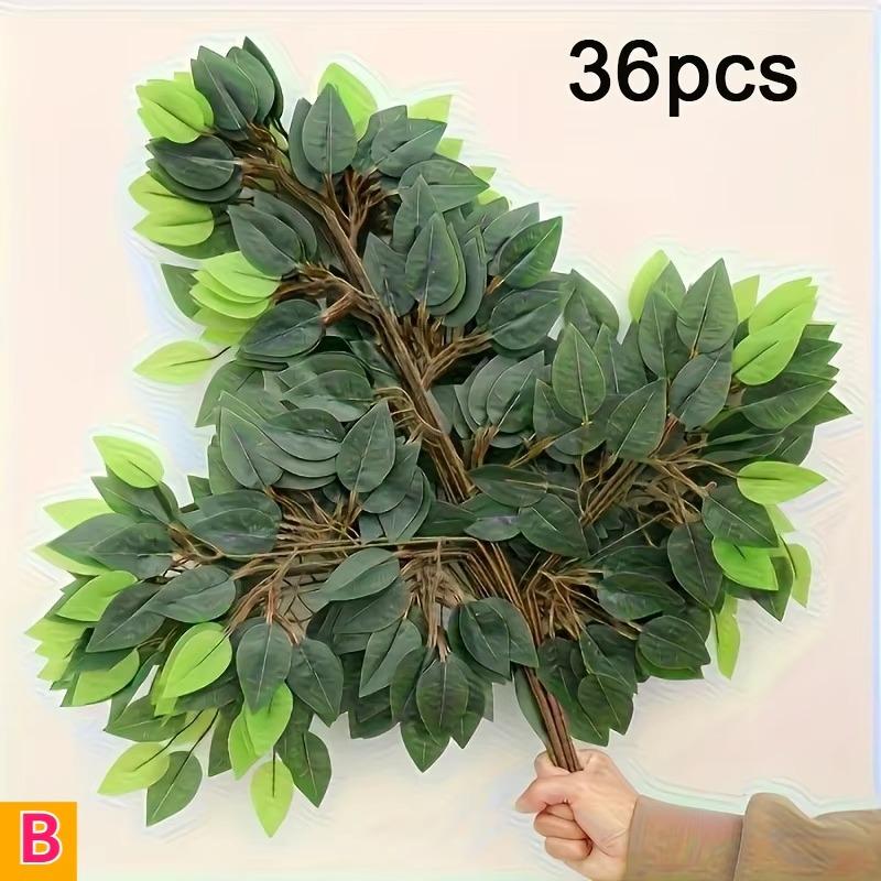 

36pcs Realistic Fake Tree Branches and Leaves Heavy-Duty Plastic Greenery with Lush Dark Green Foliage Indoor/Outdoor Decoration