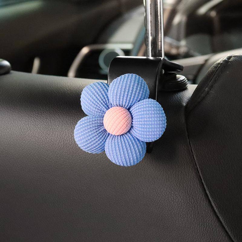 2PCS Cute Cartoon Flower Car Seat Back Hooks Storage Vehicle Headrest Organizer Hanger for Groceries Bag Handbag Auto Decor
