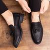 Fashion Low Heel Loafers Brand British Style Wedding Leather Shoes Mens Tassel Round Toe Casual Business Officially Shoes Men's