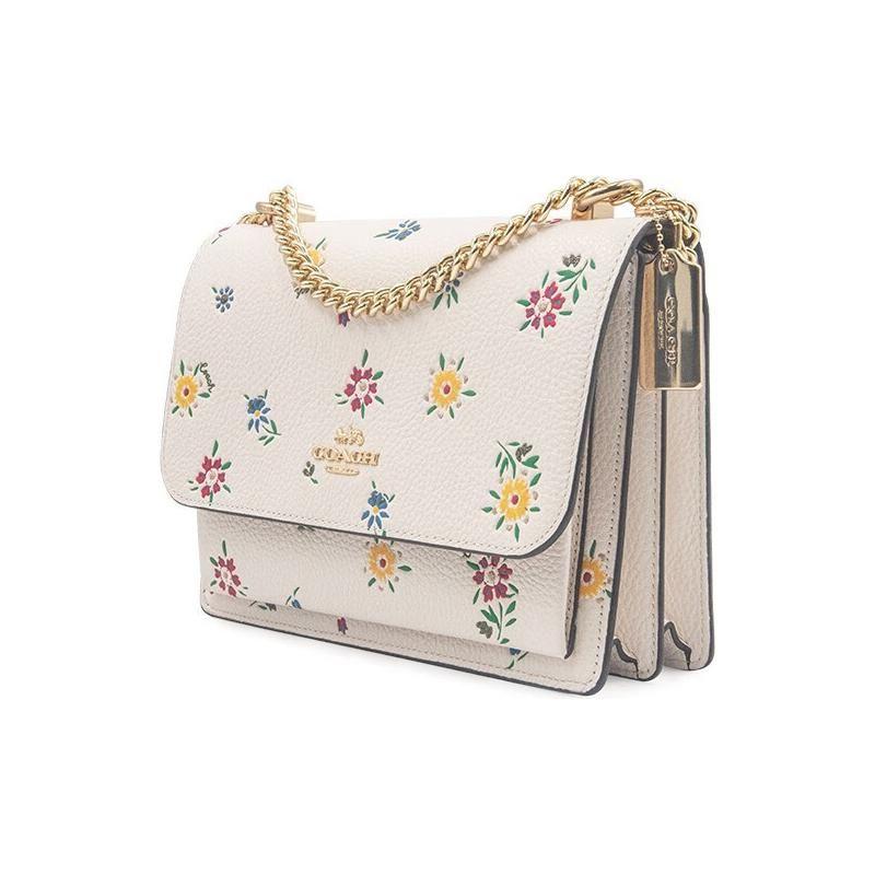 Coach Klare 21 Floral Print Flap Chain Leather Accordion Shoulder Crossbody Bag Small Women bags White C4090-IMCAH