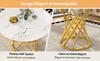 Dining table set (5-piece), round kitchen table with 80 cm diameter and golden metal legs, white MDF tabletop, dark grey velvet dining chairs