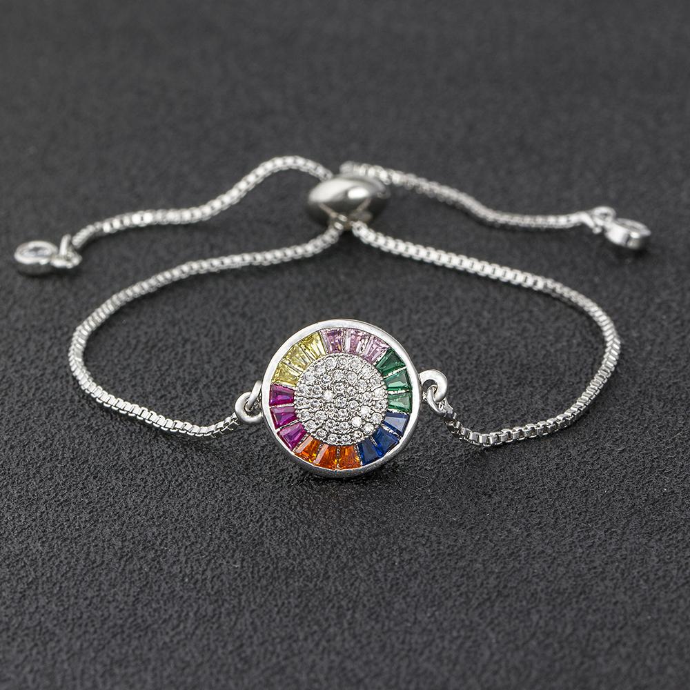 AIBEF Hot Sale Lovely Heart Rainbow Adjustable Bracelet Bangle Cubic Zircon Chain Bracelet Women Jewelry Birthday Gifts