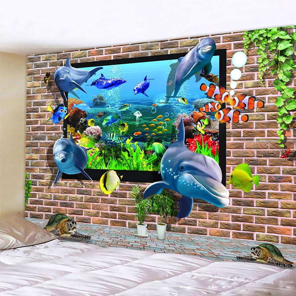 3D Дельфин Животное Украшение Дома Гобелен Богемное Украшение Гобелен Мандала Украшение Гобелен 100x75cm