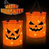 2025 Halloween Trick Or Treat Bags Orange Pumpkin Buckets With Led Light Candy Bucket For Kids Halloween Glow Party Supplies
